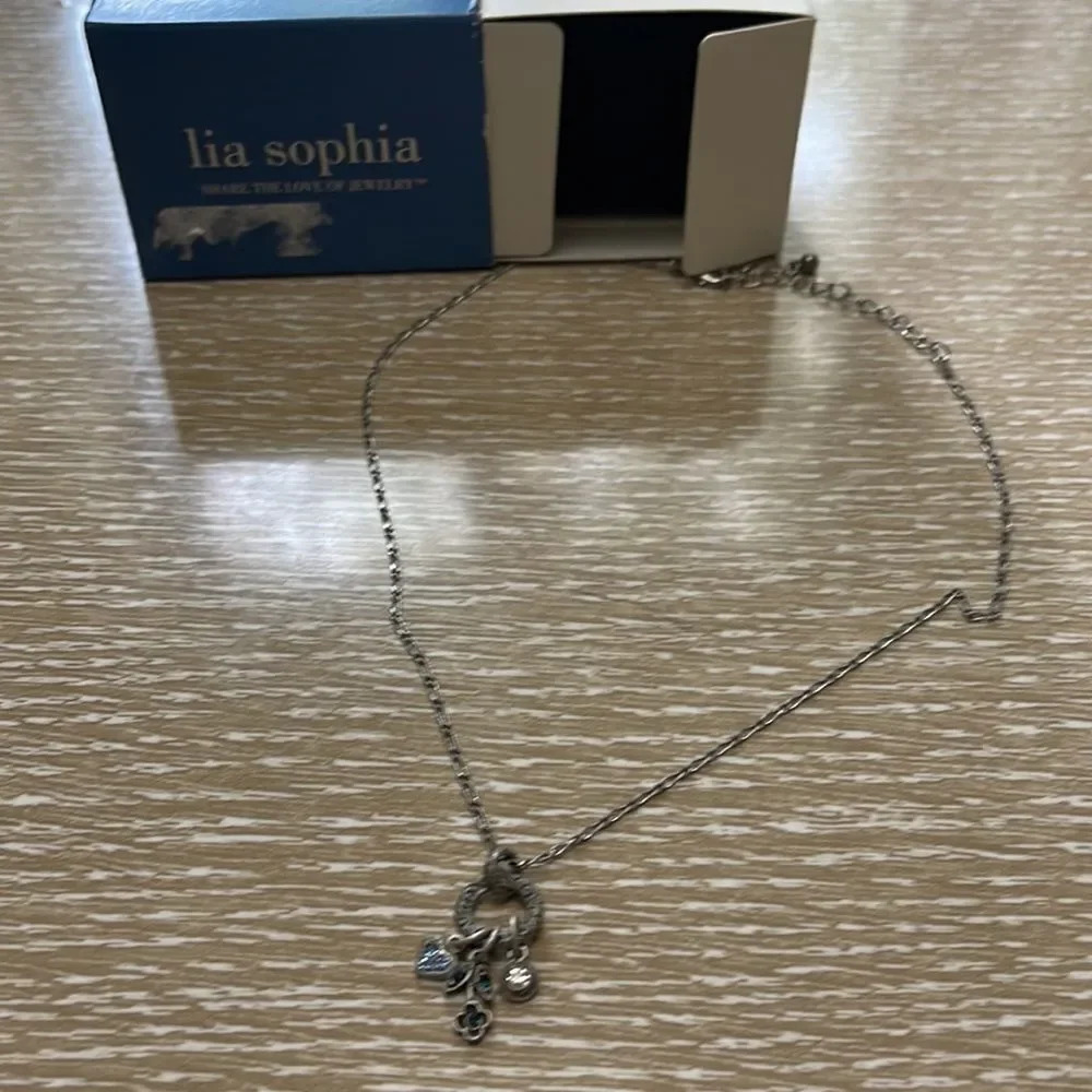 Lia Sophia burnished silver crystal charms necklace. - Picture 5 of 5